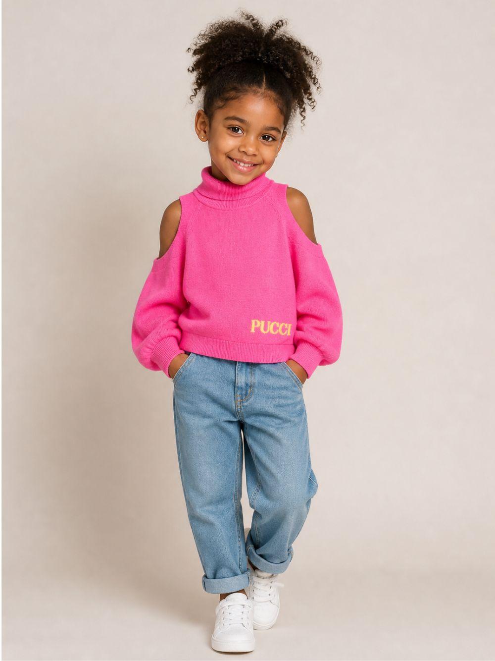 Maglione per bambina Emilio Pucci Kids fucsia con collo alto PZ9A00 Z2362 543 EMILIO PUCCI KIDS 