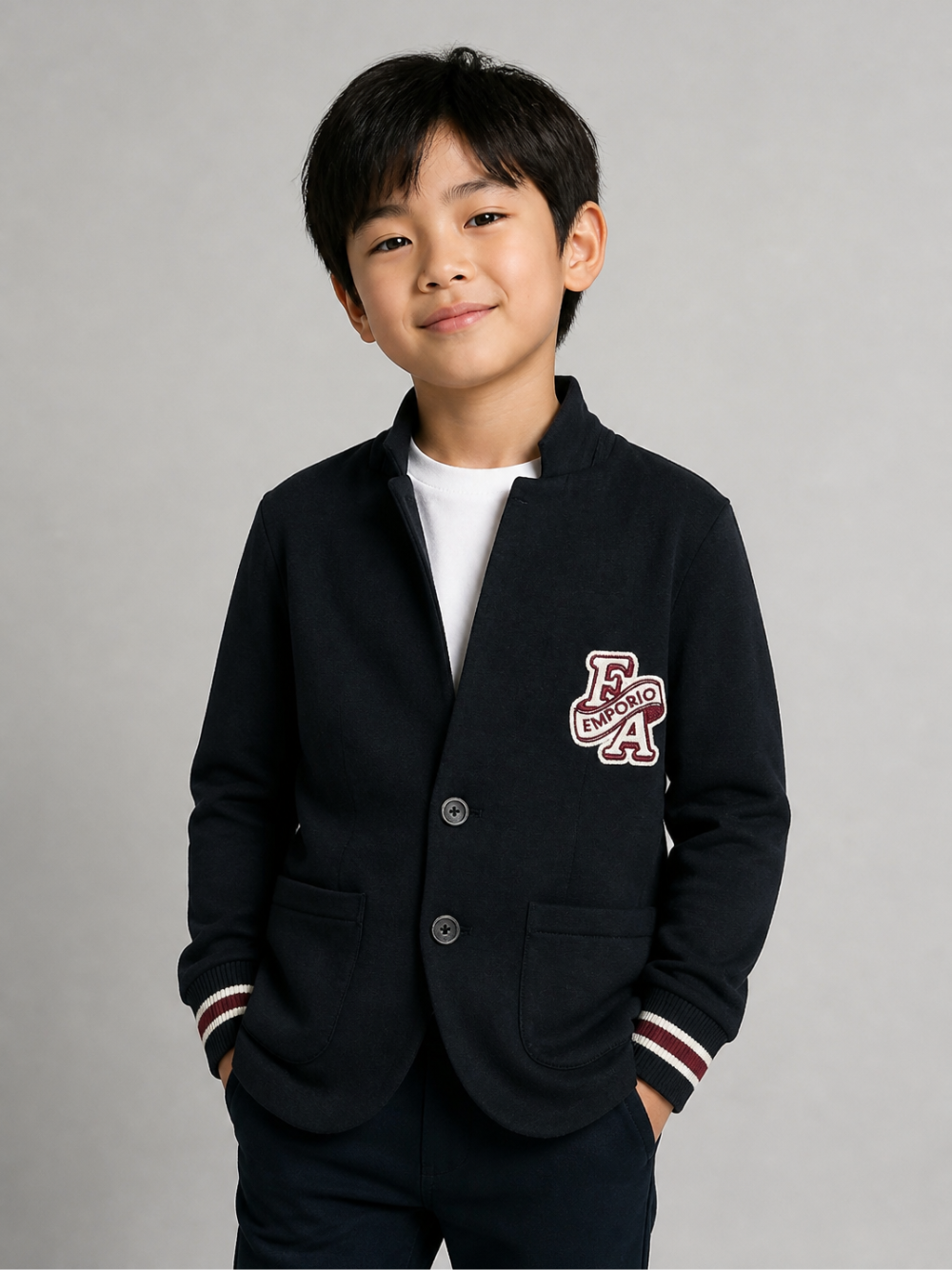 Blazer per bambino Emporio Armani Kids blu con patch logo EB001532 AF10126 UB118 EMPORIO ARMANI KIDS 