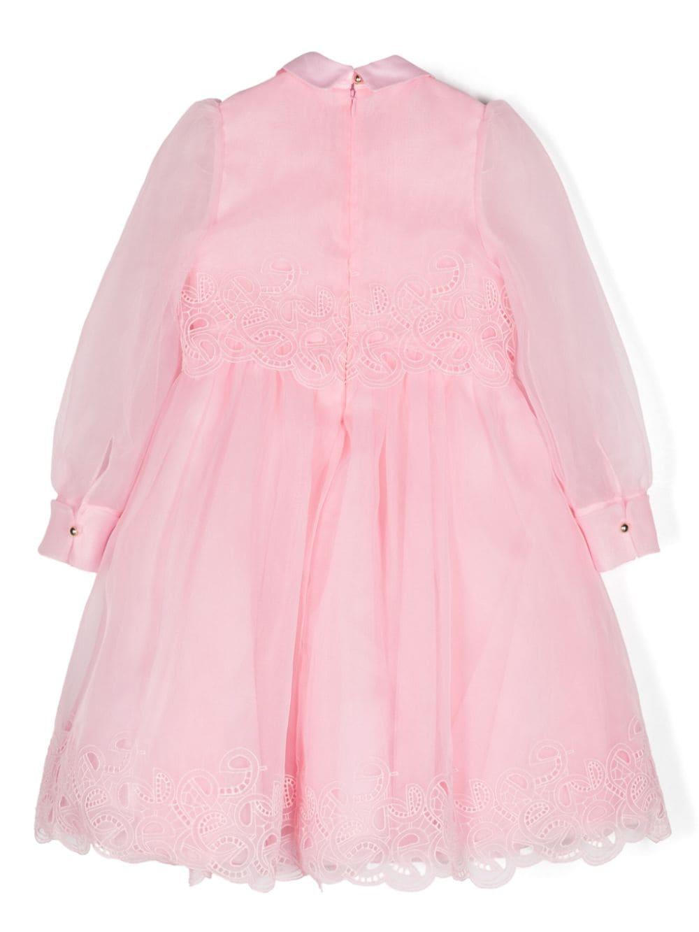 Abito per bambina Elie Saab Junior rosa con fiocco e dettagli in pizzo EFAB040LUTS0983 PINK ElIE SAAB KIDS 