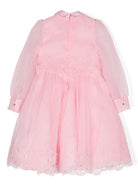 Abito per bambina Elie Saab Junior rosa con fiocco e dettagli in pizzo EFAB040LUTS0983 PINK ElIE SAAB KIDS 