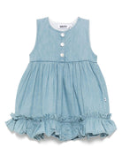 Abito per neonata Molo azzurro con chiusura posteriore con bottone e dettaglio con ruches 4S25E106 5483 MOLO KIDS 