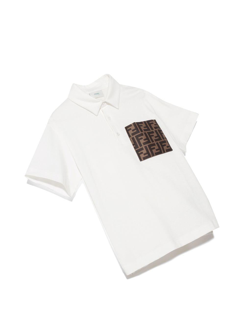 T-shirt per bambino Fendi Kids bianca con colletto stile polo JMI399 7AJ F0TU9 FENDI KIDS 