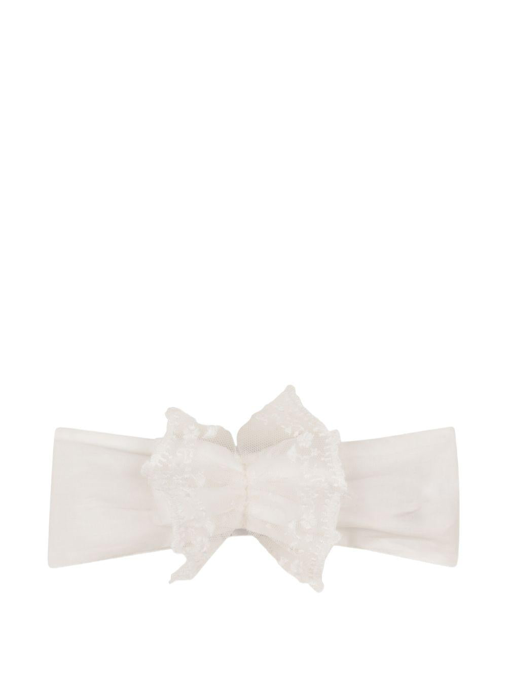 Tuta corta e fascia per capelli per neonata Chloé Kids bianche con bordo in pizzo C20928 117 CHLOE' KIDS 