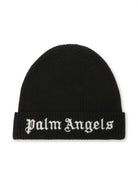 Berretto per bambino Palm Angels Kids nero con ricamo con logo frontale PBLC006C99KNI001 1003 PALM ANGELS KIDS 