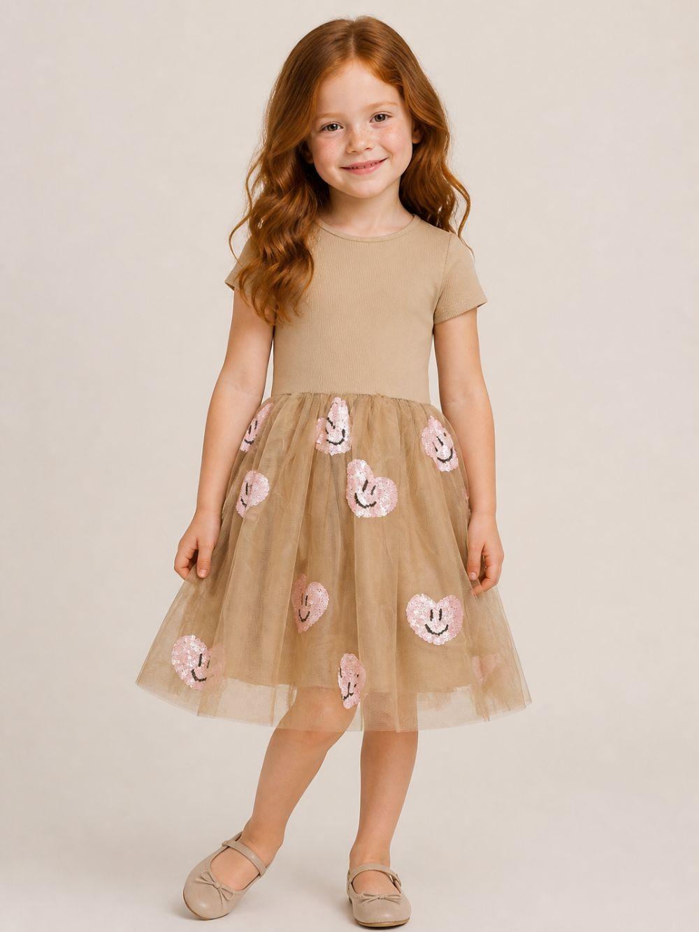 Abito per bambina Molo Kids beige con gonna in tulle con applicazioni 2W26E101 5732 MOLO KIDS 
