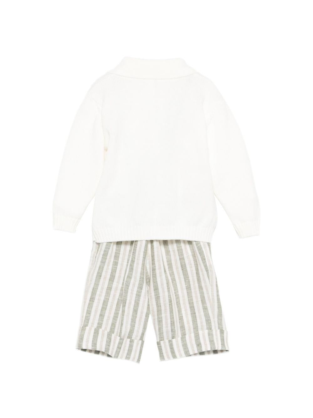Set cardigan con salopette per neonato Colorichiari bianco a righe (3 pezzi) MN408410 4878 35 COLORICHIARI KIDS 