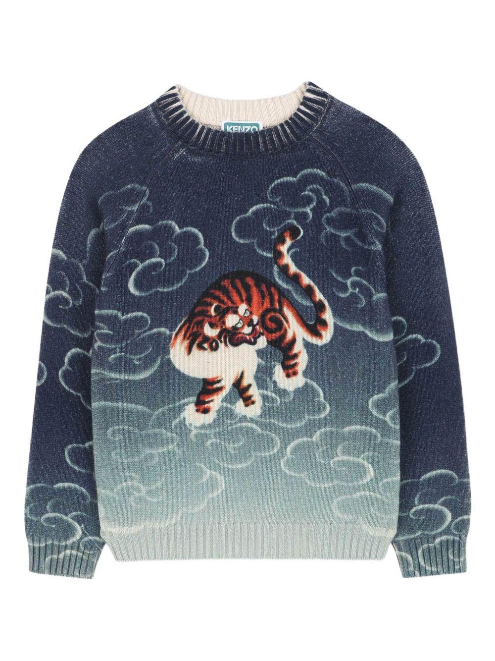 Maglione per bambino Kenzo Kids blu con motivo Tiger K61418 845 KENZO KIDS 