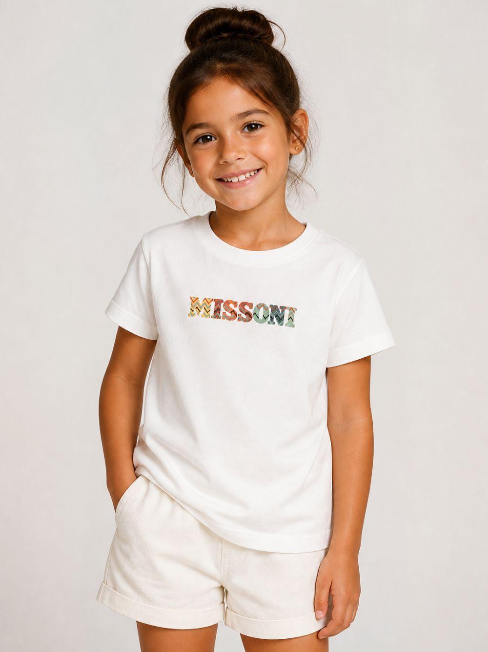 T-shirt per bambini Missoni Kids bianca con scritta logo multicolore MZ8H31 Z3672 102 MISSONI KIDS 