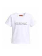 T-shirt per bambina Missoni Kids bianca con stampa logo<BR/> MY8A81 Z3672 100 MISSONI KIDS 