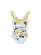 Costume intero per bambina Monnalisa bianco con stampa grafica 19G007 7038 0099 MONNALISA KIDS 