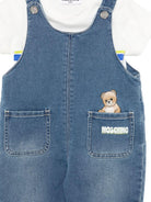 Set t-shirt e salopette per neonato Moschino Kids denim con orsetto sul davanti MUG01PLDE17 83454 MOSCHINO KIDS 