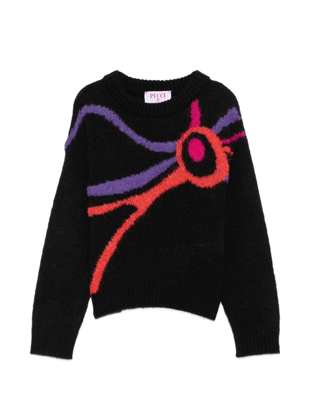 Maglione per bambina Emilio Pucci Kids nero con stampa astratta PZ9A20 W0218 930 EMILIO PUCCI KIDS 