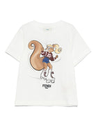 T-shirt per bambina Fendi Kids bianco con stampa grafica JFI386 7AJ F0TU9 FENDI KIDS 