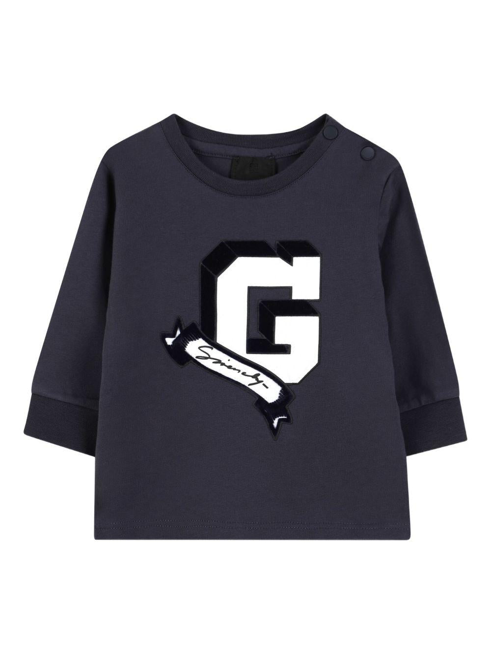 Felpa per neonato Givenchy Kids blu con applicazione con logo H30890 853 GIVENCHY KIDS 