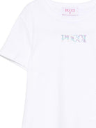 T-shirt per bambina Emilio Pucci Junior bianca con dettaglio logo con motivo Iride PZ8A21 Z3672 100 EMILIO PUCCI KIDS 