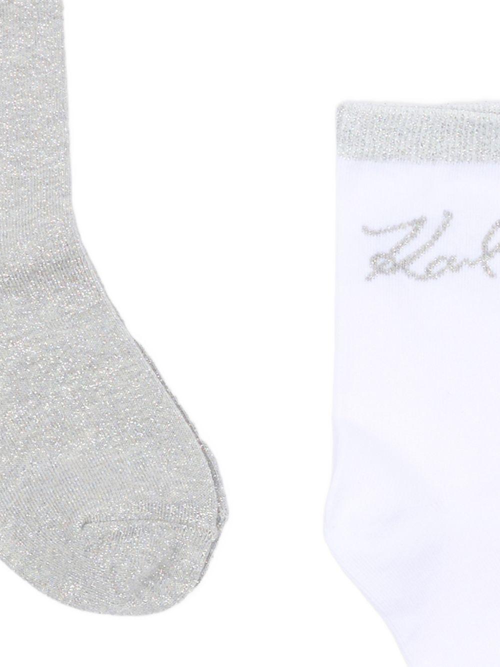 Calzini per bambina Karl Lagerfeld Kids bianco e grigio con stampa di gatti (set di due) Z31205 016 KARL LAGERFELD KIDS 