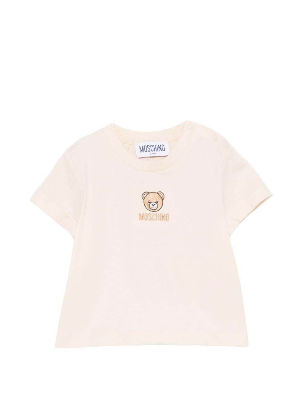 T-shirt per neonati Moschino Kids beige con dettagli ricamati MYM047LAA23 20404 MOSCHINO KIDS 