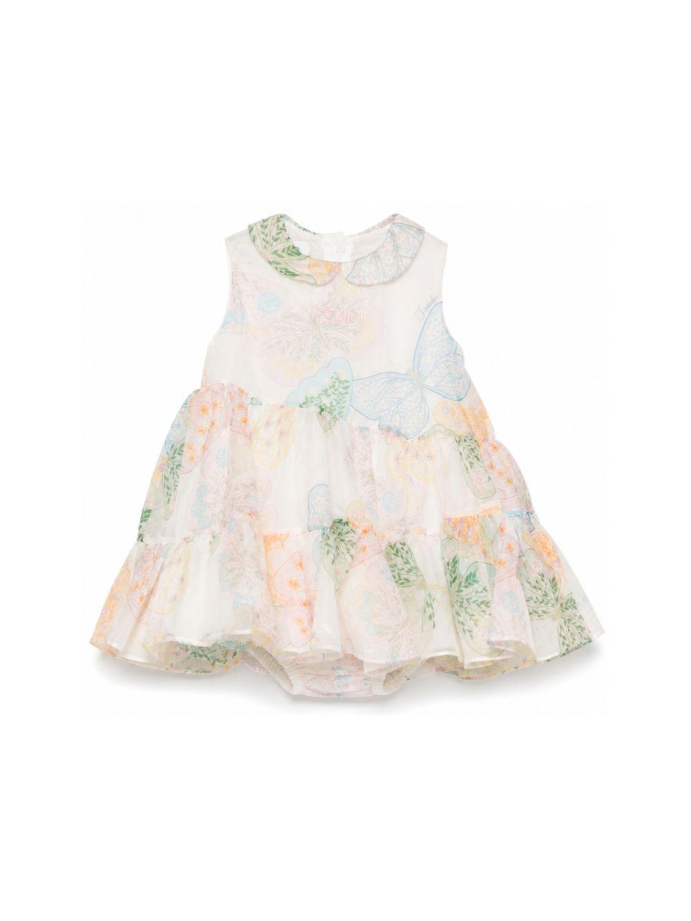 Vestito per neonata Fendi Kids bianco con stampa grafica farfalla BFB605 AVWK F0ZA0 FENDI KIDS 
