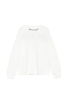 T-shirt per bambino Palm Angels Kids bianca con stampa logo sul girocollo F6PAJBTH013 412 PALM ANGELS KIDS 