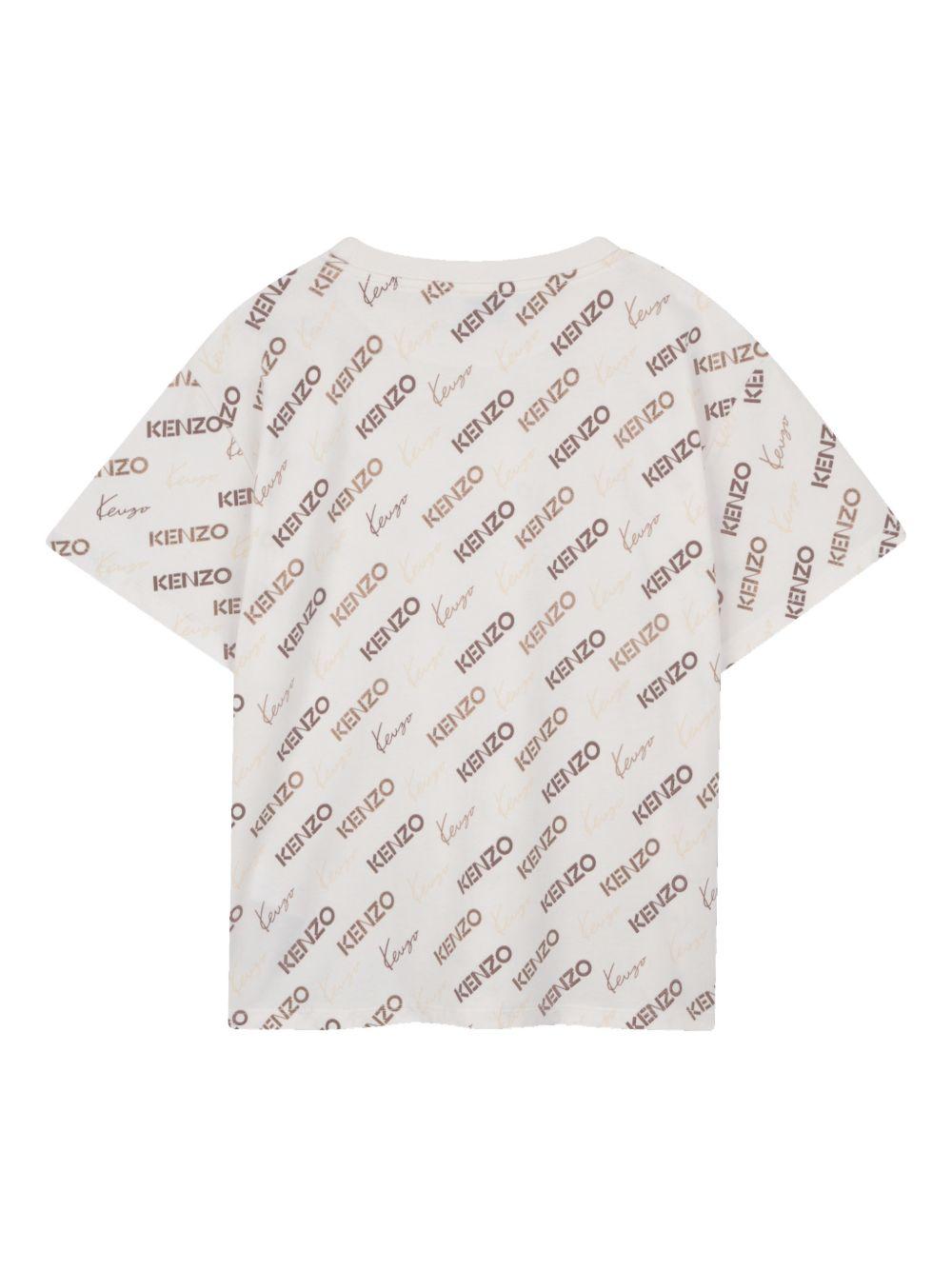 T-shirt per bambino Kenzo Kids bianca con stampa logo all-over K61686 117 KENZO KIDS 