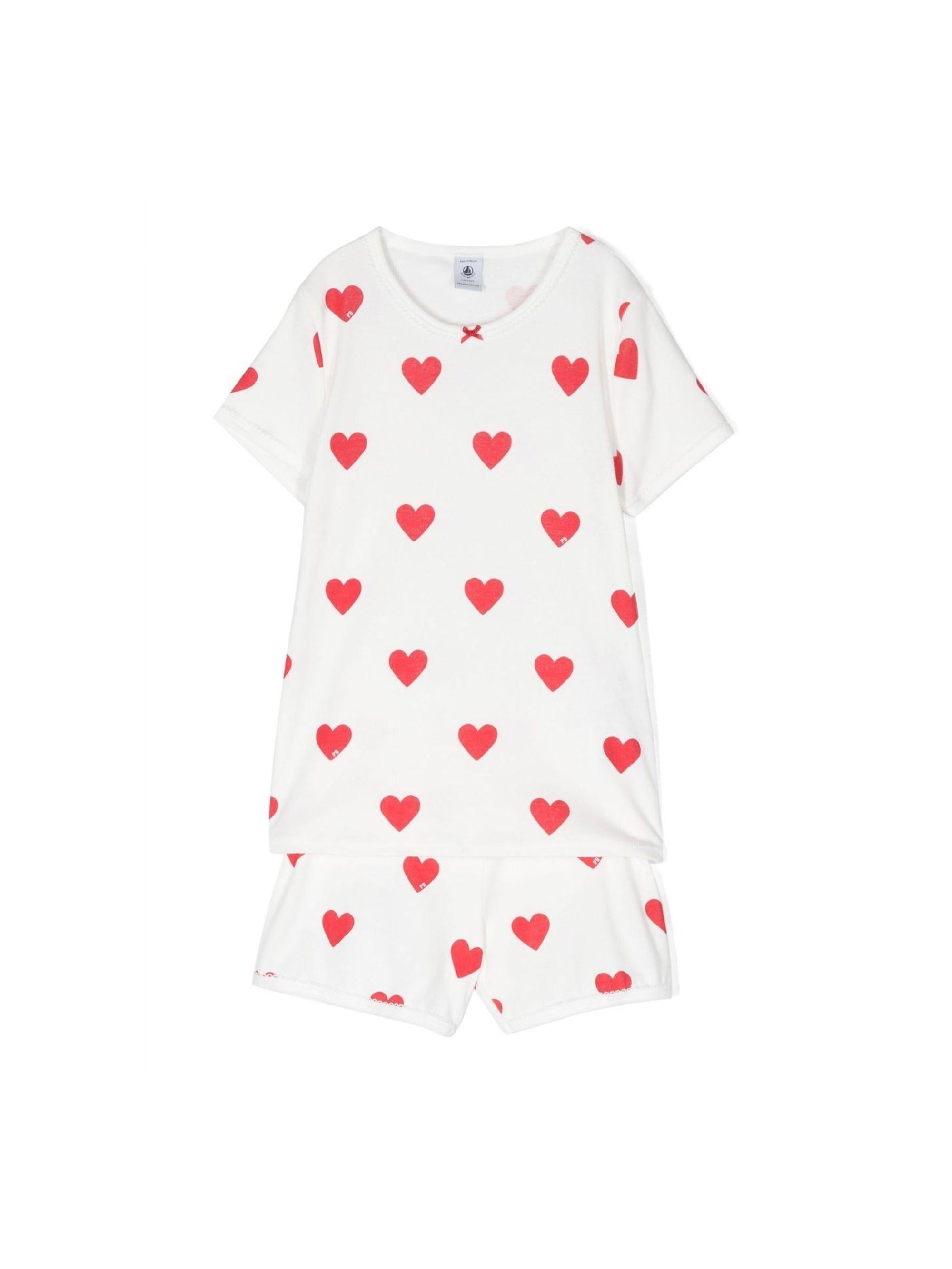 Pigiama Court per bambina Petit Bateau bianca con stampa cuori all-over A00KG 03 PETIT BATEAU KIDS 