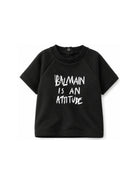 T-shirt per neonato Balmain Kids nera con scritta sul davanti BZ8301 Z3672 930BC BALMAIN KIDS 