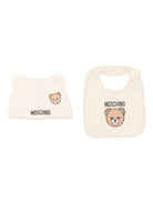 Set berretto e bavaglino per neonati Moschino Kids beige con stampa Teddy Bear MUY099LCA19 20404 MOSCHINO KIDS 