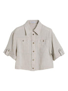 Camicia per bambina Brunello Cucinelli Kids beige con glitter BH547S024 C169 BRUNELLO CUCINELLI KIDS 