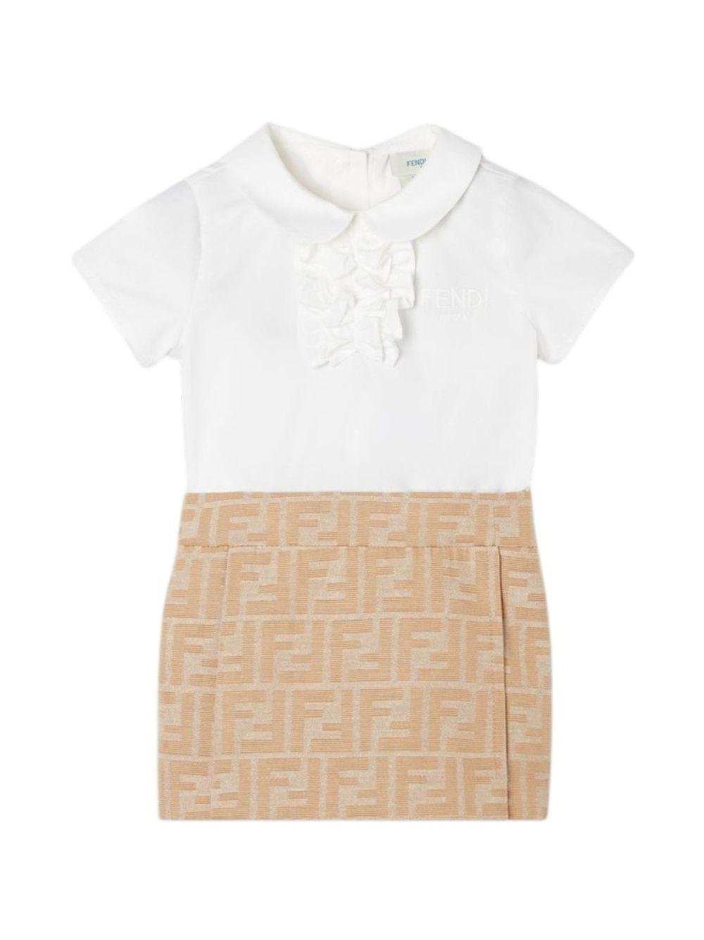 Abito per neonata Fendi Kids beige con gonna in tessuto jacquard BFB583 AQTK F1P2N FENDI KIDS 