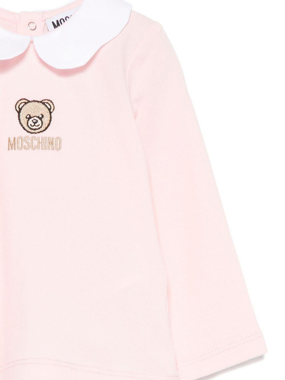 T-shirt per neonata Moschino Kids rosa con ricamo orsetto MDO00TLFA01 50209 MOSCHINO KIDS 
