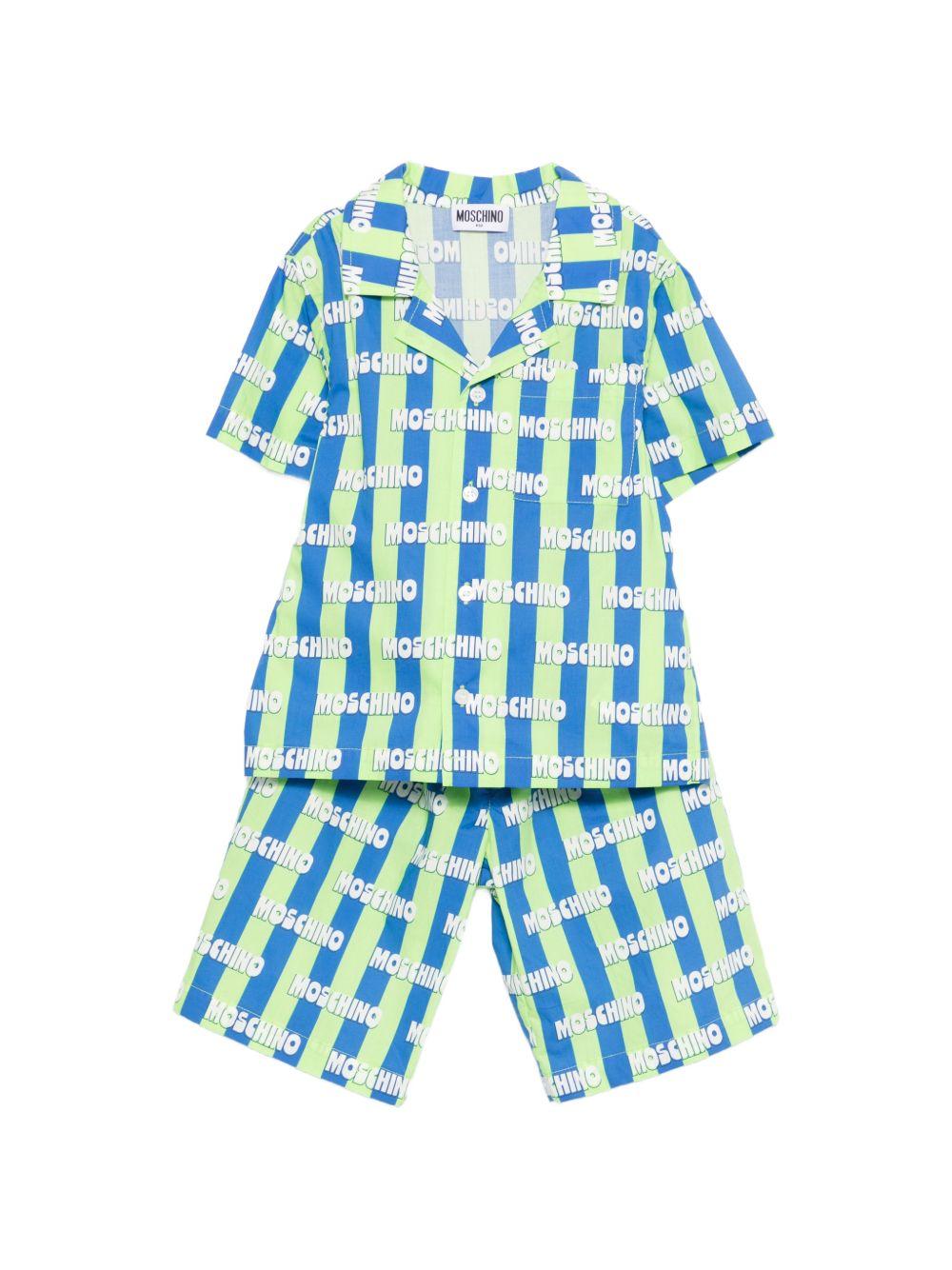 Set camicia e short per bambino Moschino Kids multicolore con logo all-over HUG00VLLB60 83676 MOSCHINO KIDS 