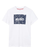 T-shirt per bambino Hugo Kids bianca con logo sul davanti G01020 10P Hugo KIDS 