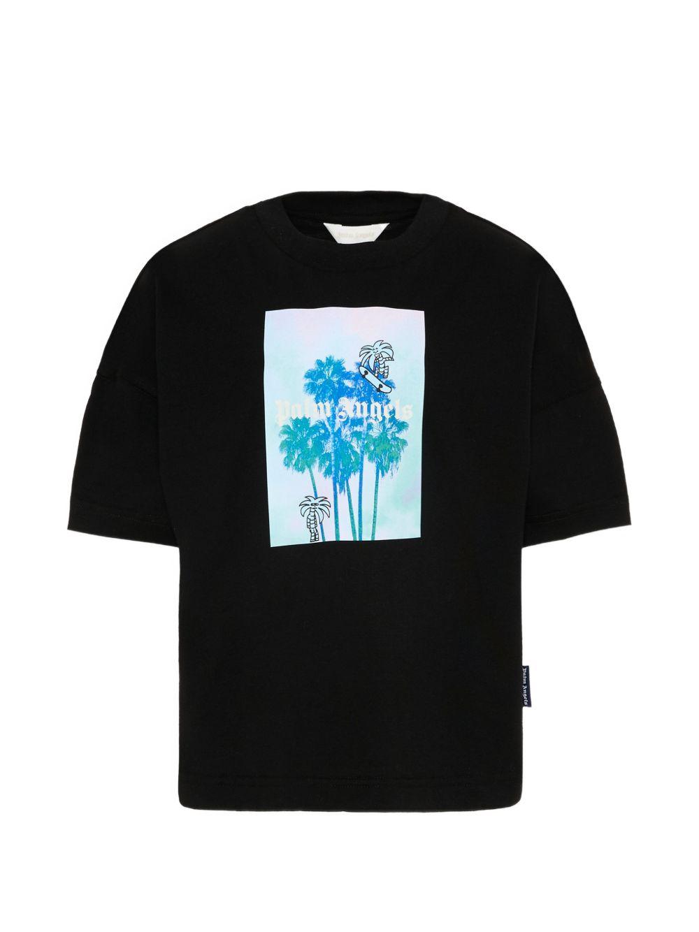 T-shirt per bambino Palma Angeks Kids nera con stampa grafica PBAA002S26JER003 110 PALM ANGELS KIDS 