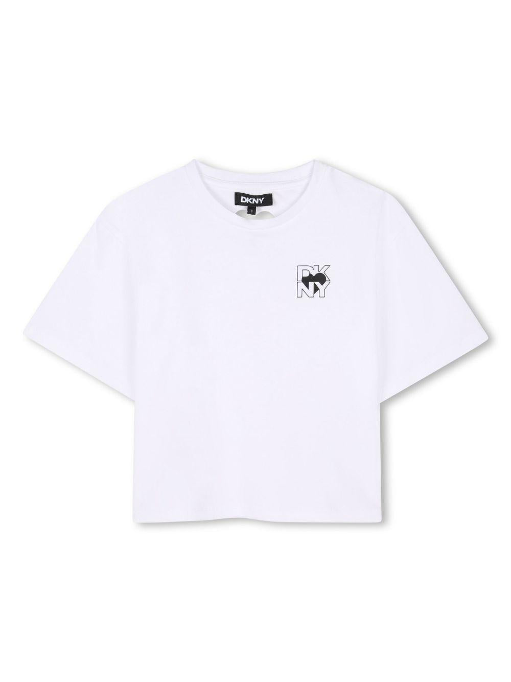 T-shirt con stampa per bambino Dkny Kids bianco con forma a cuore D62311 10P DKNY KIDS 