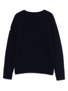 Maglione per bambina Moncler Enfant blu notte in lana vergine con toppa con logo K29549C00001M1241 745 MONCLER ENFANT 