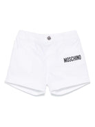 Pantaloncini con stampa logo per neonato Moschino Kids bianco con elastico in vita MUQ01JLLA03 10101 MOSCHINO KIDS 
