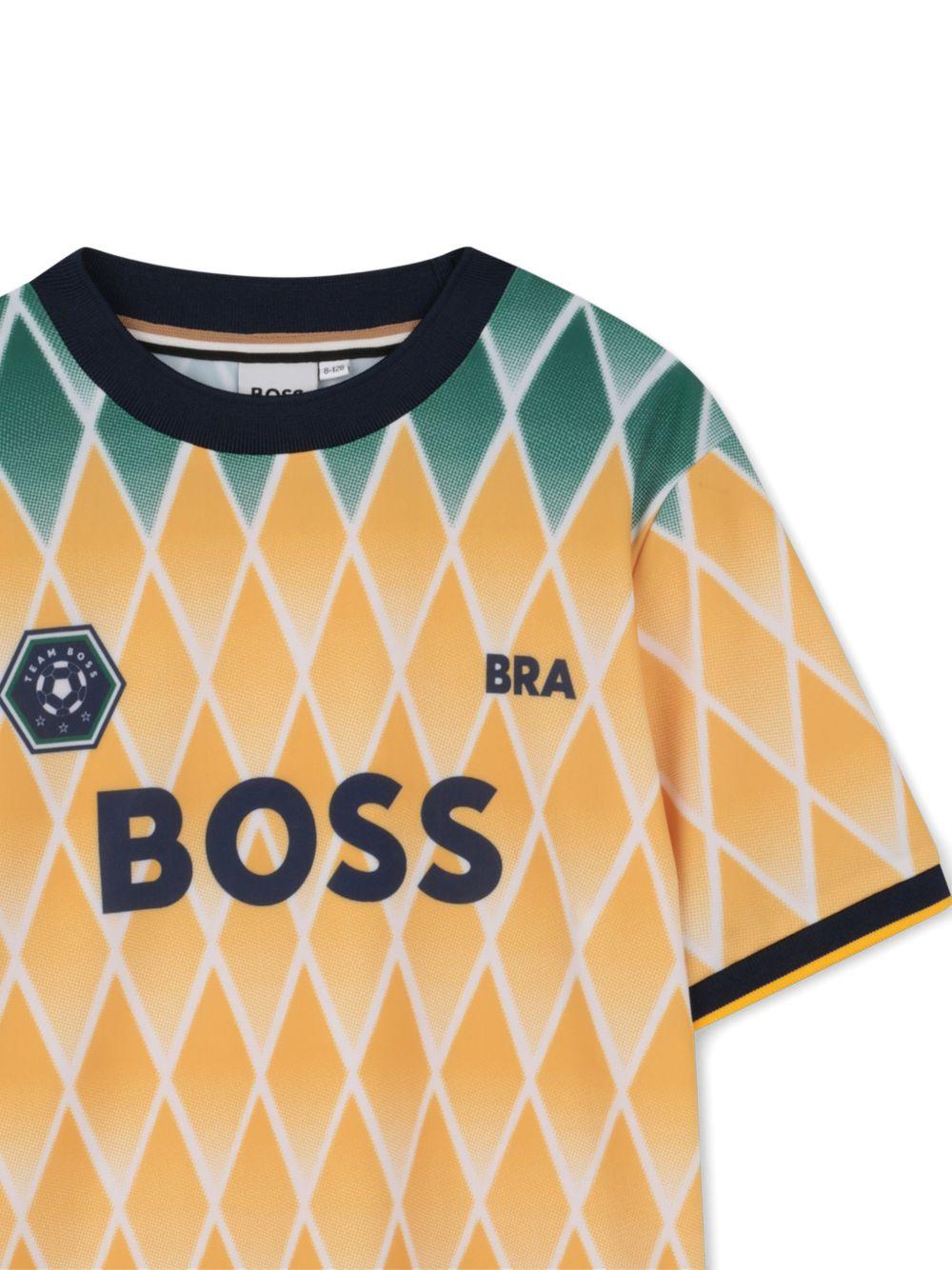 T-shirt per bambino Boss Kids gialla con motivo a rombi J53254 T56 BOSS KIDS 