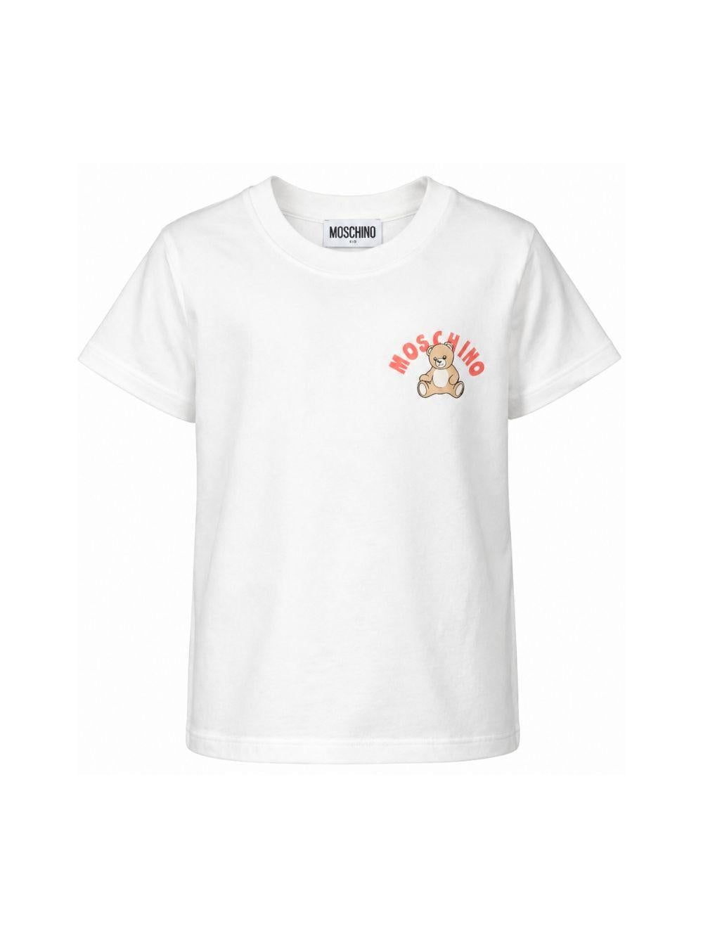 T-shirt per bambini Moschino Kids bianca con stampa Teddy Bear sul davanti HWM058LAA01 10063 MOSCHINO KIDS 