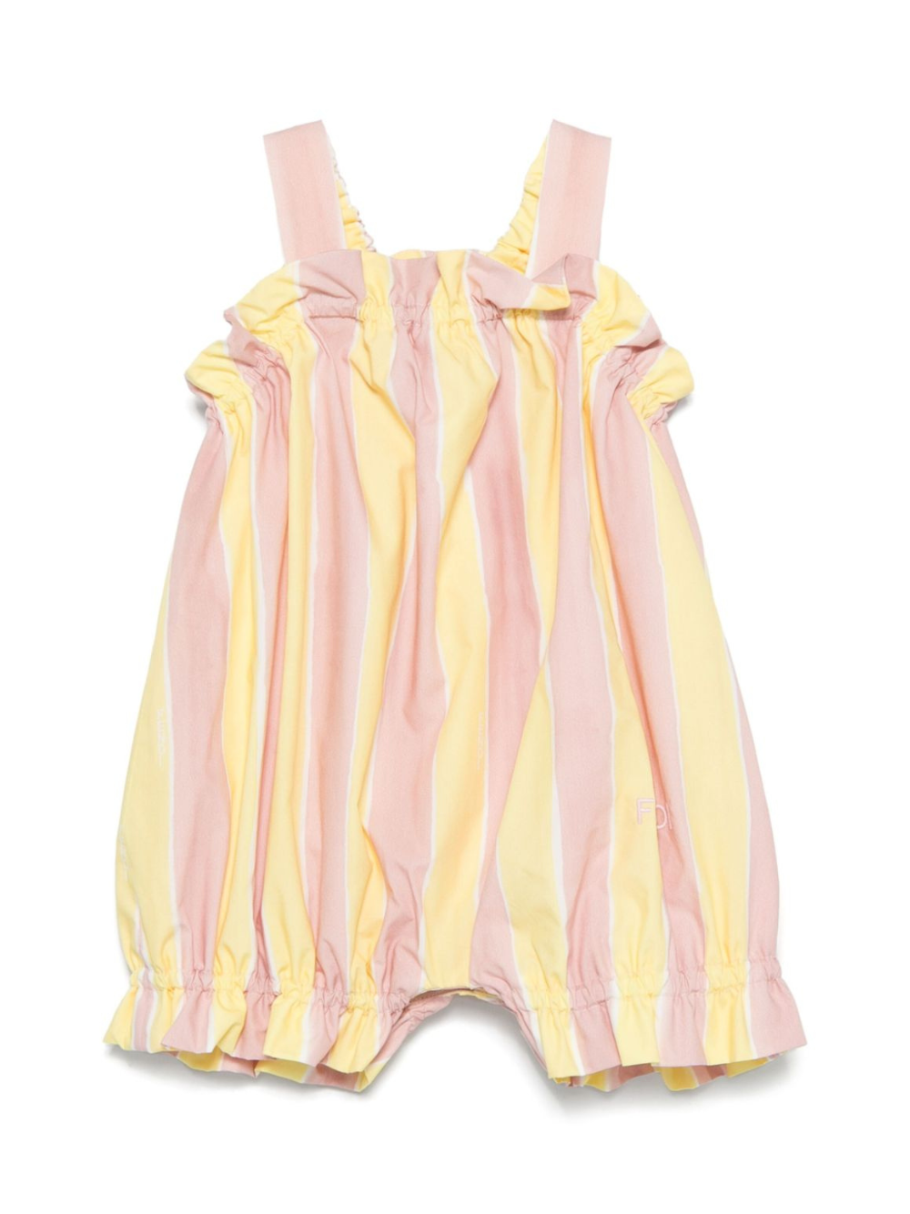Salopette per neonata Fendi Kids rosa con righe gialle e ruches sul davanti BFL086 AS67 F1R0X FENDI KIDS 