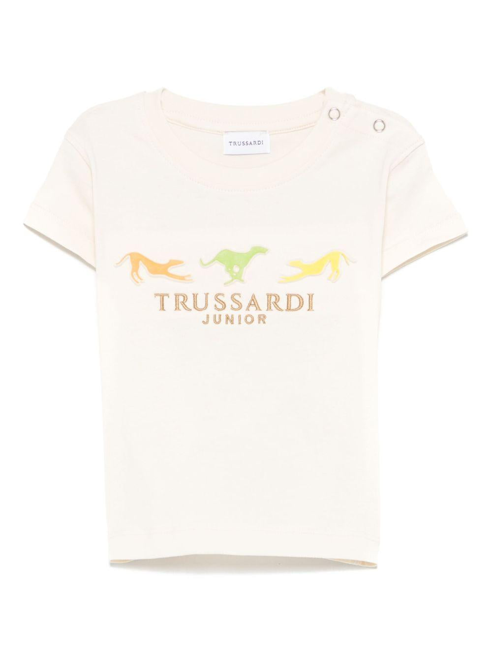 T-shirt per neonato Trussardi Junior beige con logo e dettaglio goffrato TIP25020TS BUTTER TRUSSARDI KIDS 