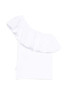 Top monospalla per bambina Molo bianco con dettaglio volant 2S26A102 5636 MOLO KIDS 