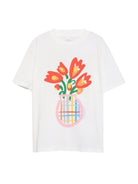 T-shirt per bambina Stella McCartney Kids bianca con stampa vaso con fiori TY8B41 Z0434 101 STELLA McCARTNEY KIDS 