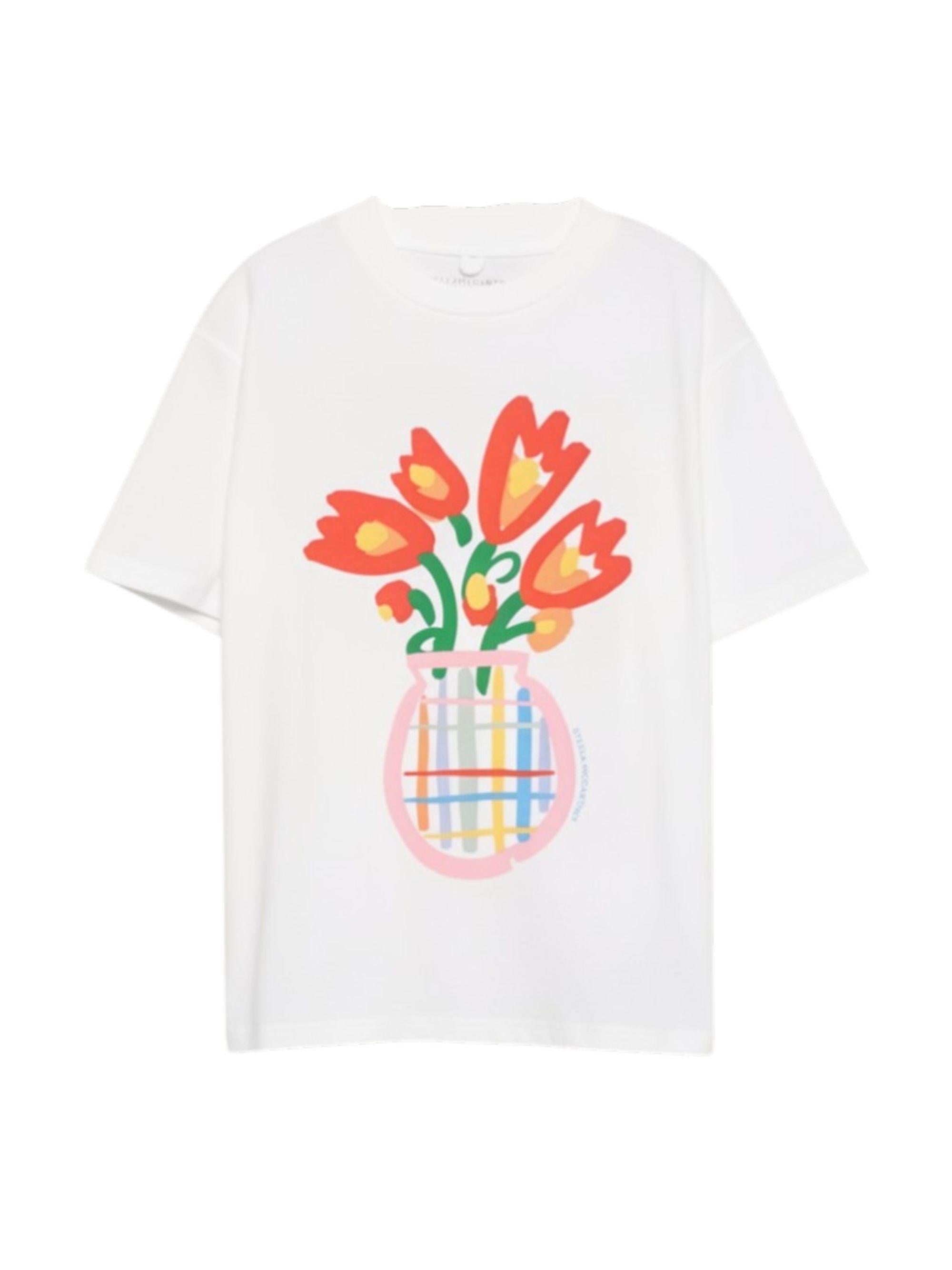 T-shirt per bambina Stella McCartney Kids bianca con stampa vaso con fiori TY8B41 Z0434 101 STELLA McCARTNEY KIDS 
