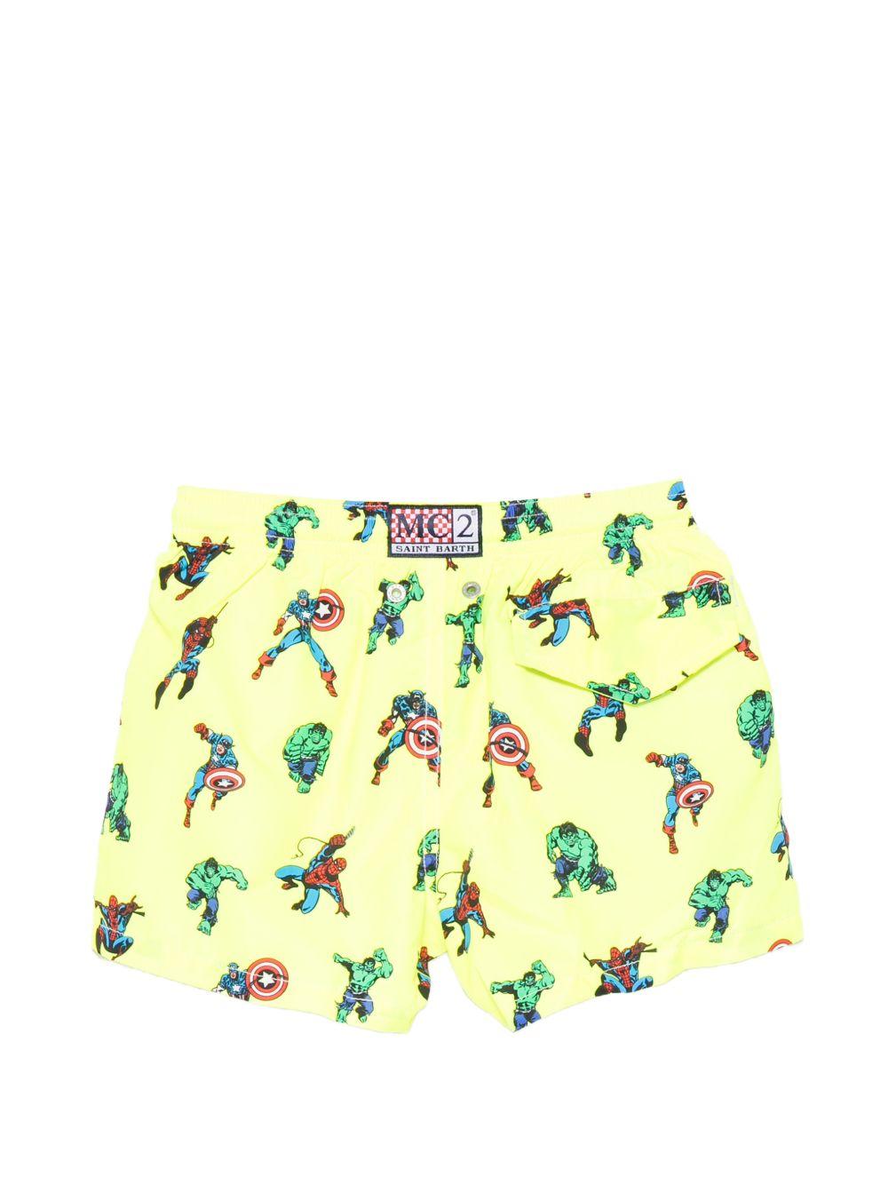 Costume per bambino MC2 Saint Barth Kids x Marvel verde con stampa grafica supereroi JEA0004 01639L MC2 ST. BARTH KIDS 