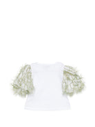 T-shirt per bambina Alapage bianca con maniche a sbuffo a contrasto AL90 OLIVA A'LAPAGE KIDS 