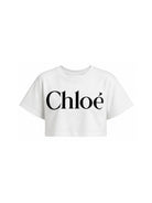 T-shirt per bambina Chloè Kids bianca con design crop C21305 117 CHLOE' KIDS 