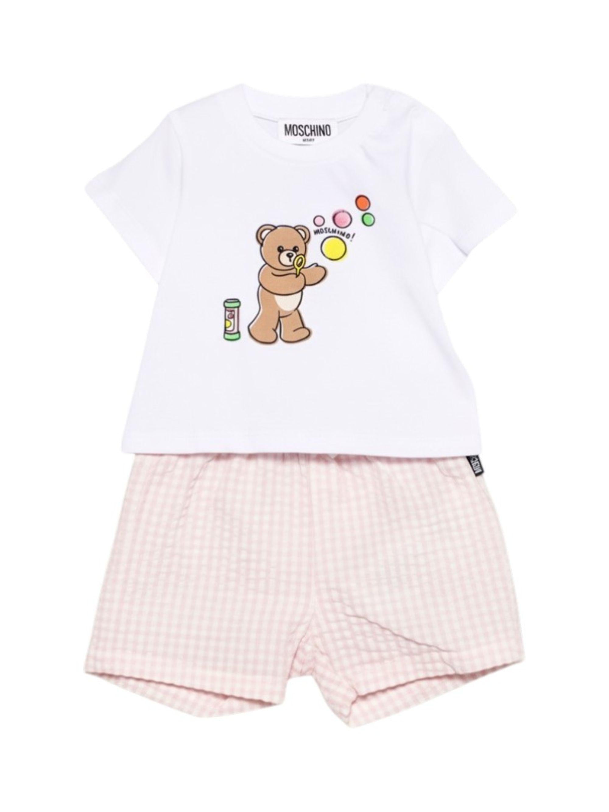 Set t-shirt e shorts per neonati Moschino Kids multicolor con stampa Teddy Bear MUG01SLZE10 82543 MOSCHINO KIDS 