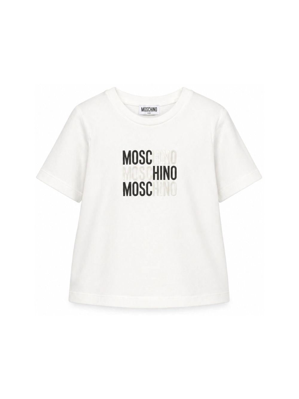 T-shirt da bambino Moschino Kids bianca con stampa logo H5M05GLAA23 10063 MOSCHINO KIDS 