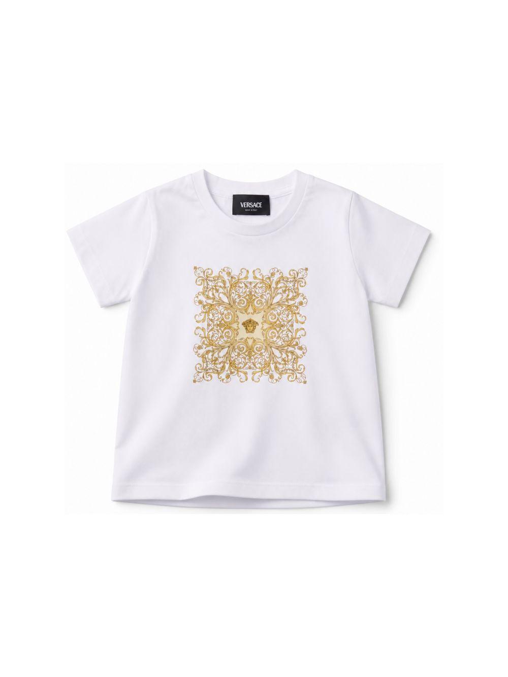 T-shirt per neonati Versace Kids bianca con stampa grafica sul davanti 10185701A17231 2W110 VERSACE KIDS 