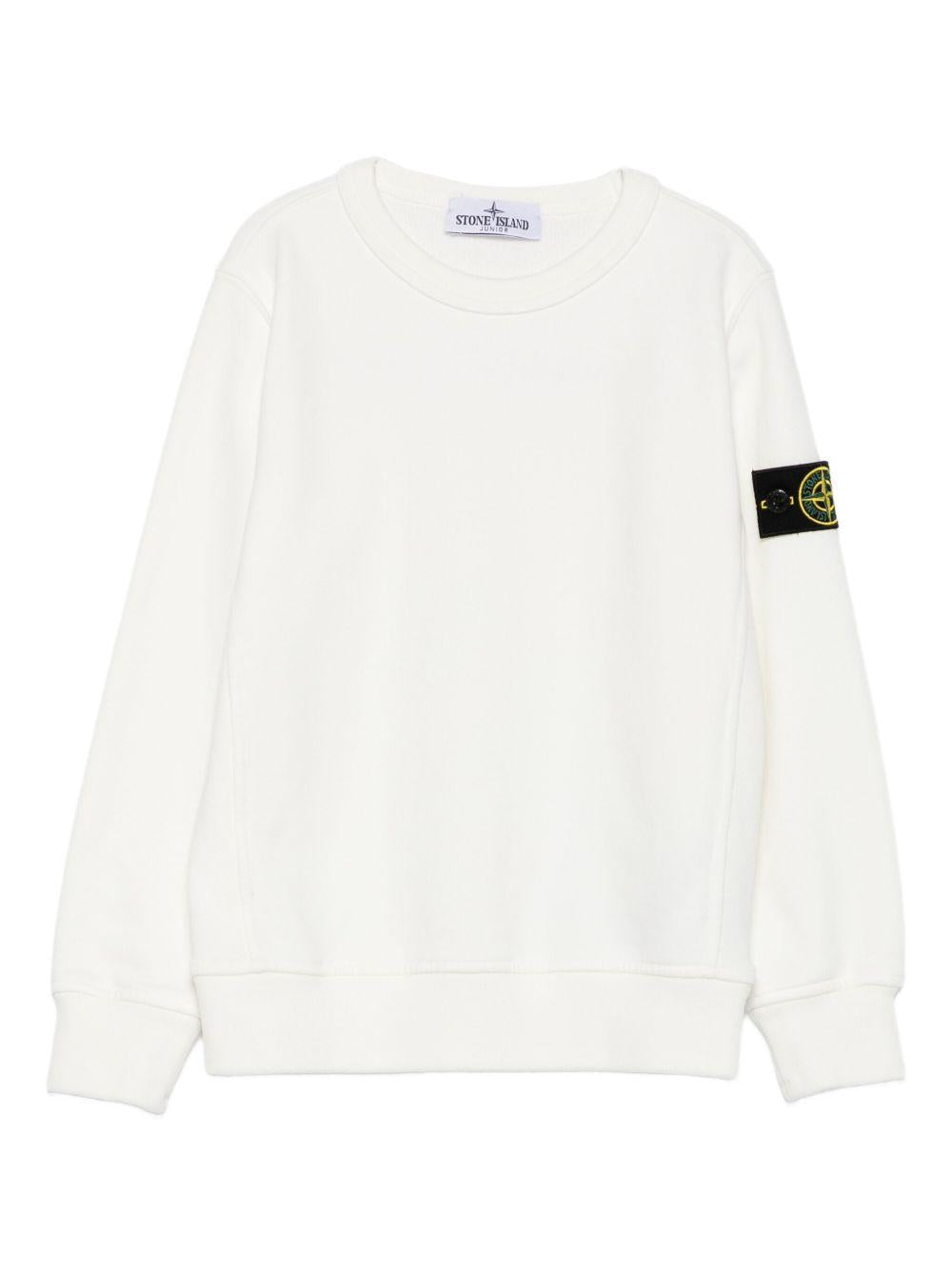 Felpa per bambino Stone Island Kids bianco con applicazione sulla manica L2S166100001S0A20 V0001 STONE ISLAND KIDS 